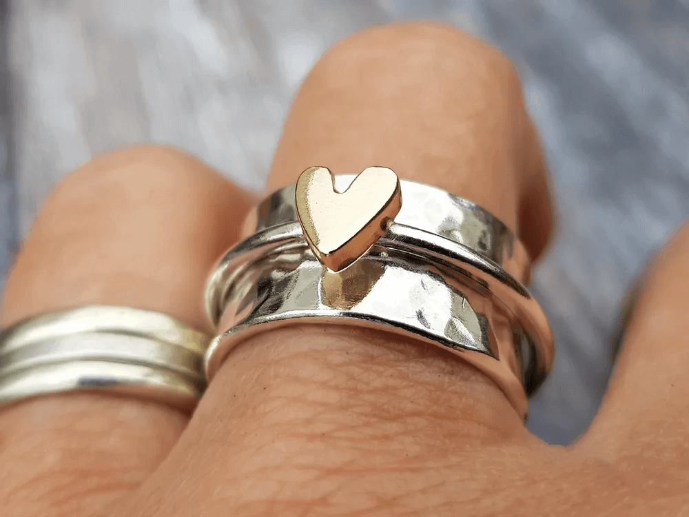 BAGUE EN ARGENT CŒUR DORÉ