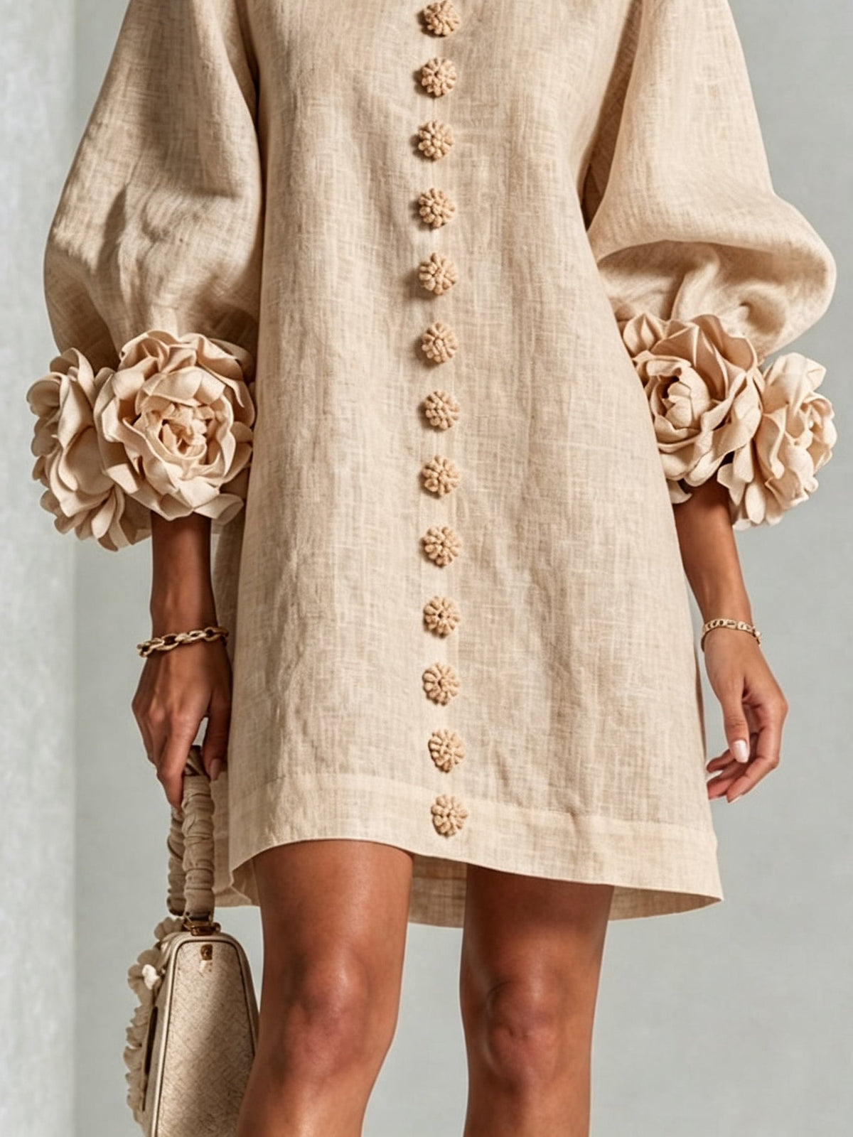Rosina | Mini-Robe Boutonnée à Manchettes Fleuries