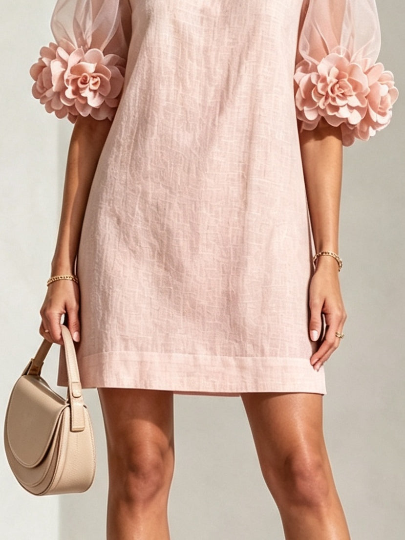 Penelope | Mini-Robe à Manches Bouffantes et Manchettes Fleuries