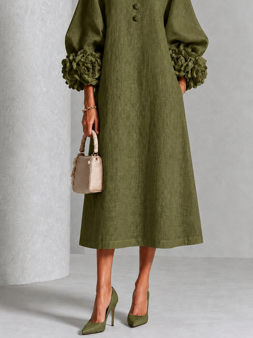Wilhelmina | Robe Midi à Manchettes Fleuries