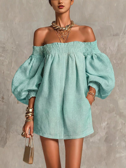 Rosaline | Mini-Robe Épaules Dénudées à Manches Bouffantes