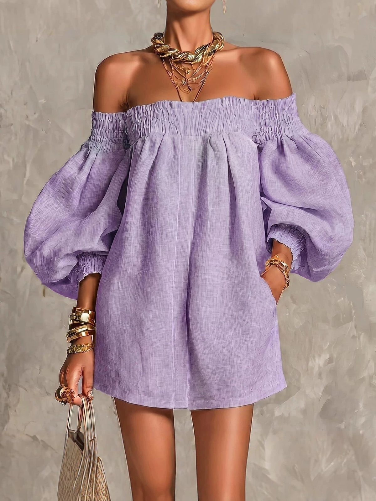 Rosaline | Mini-Robe Épaules Dénudées à Manches Bouffantes