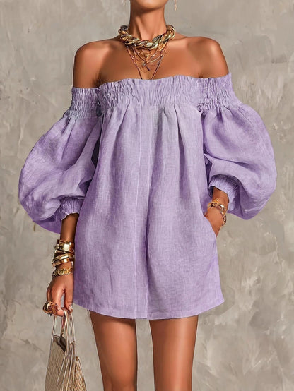 Rosaline | Mini-Robe Épaules Dénudées à Manches Bouffantes