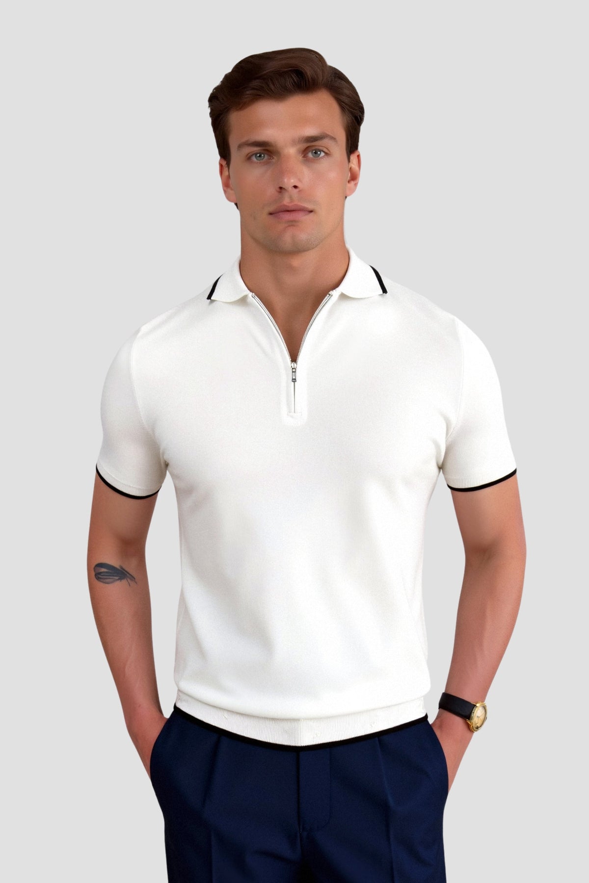 Polo Classique avec Zip et Détails Contrastés