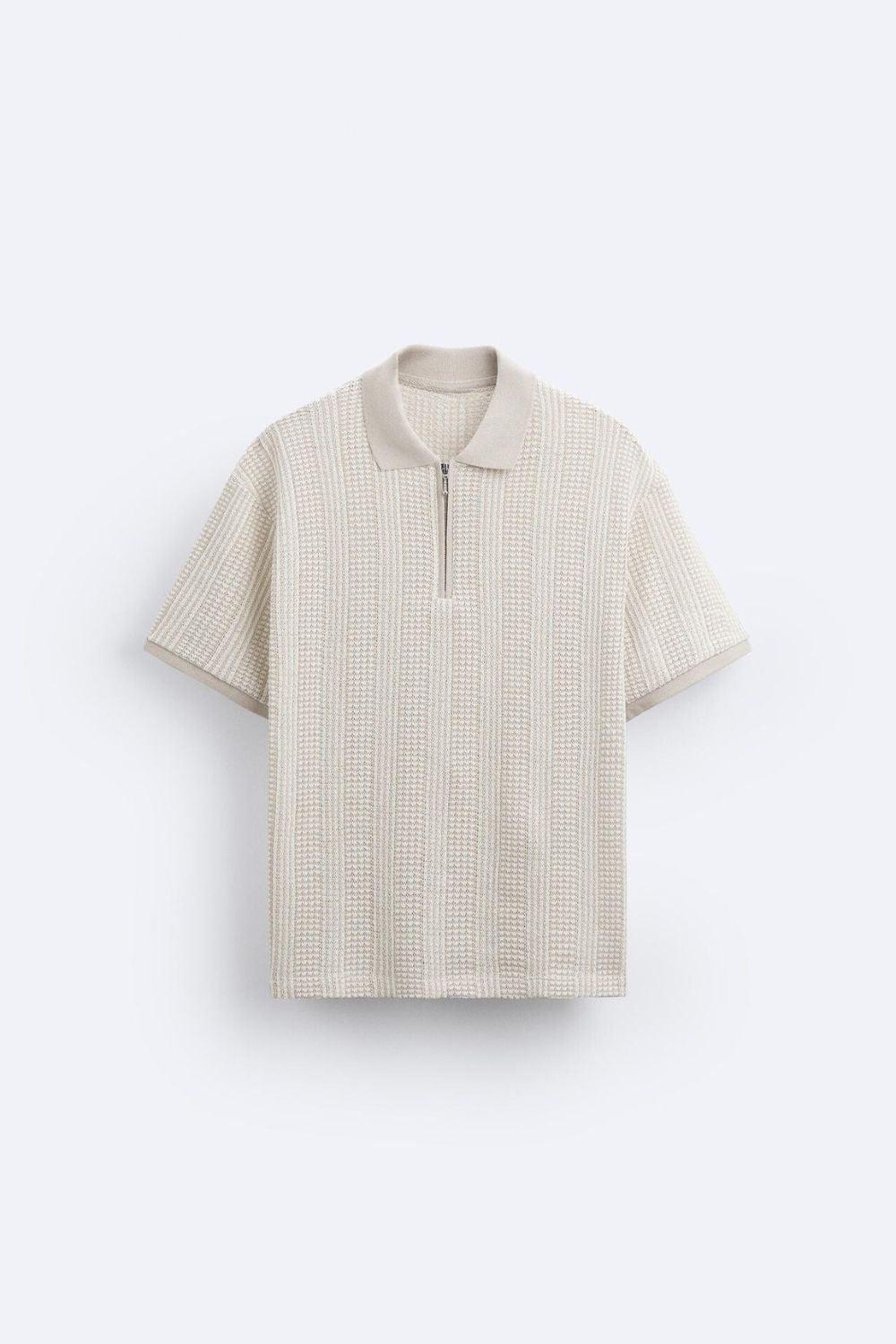 Polo structuré en tricot avec fermeture éclair