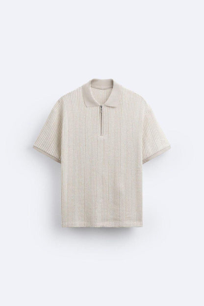 Polo structuré en tricot avec fermeture éclair