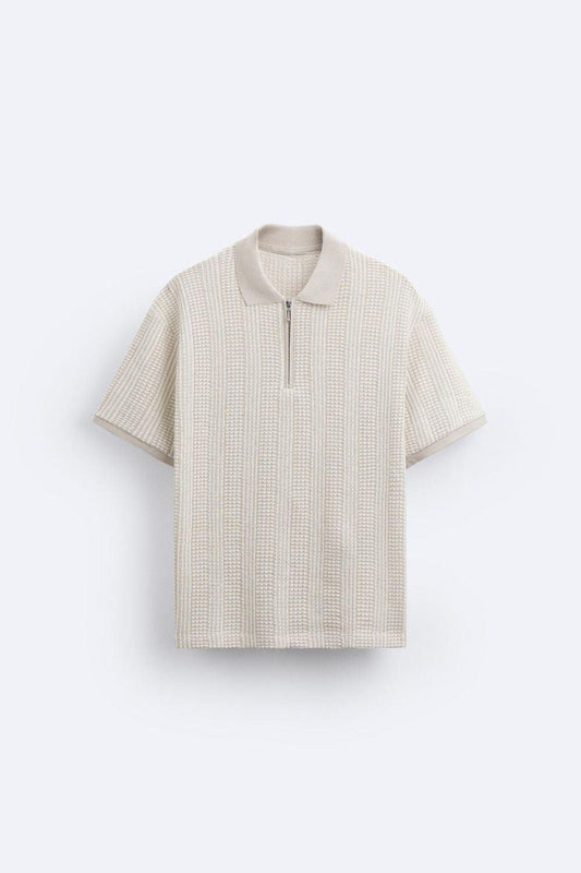 Polo structuré en tricot avec fermeture éclair