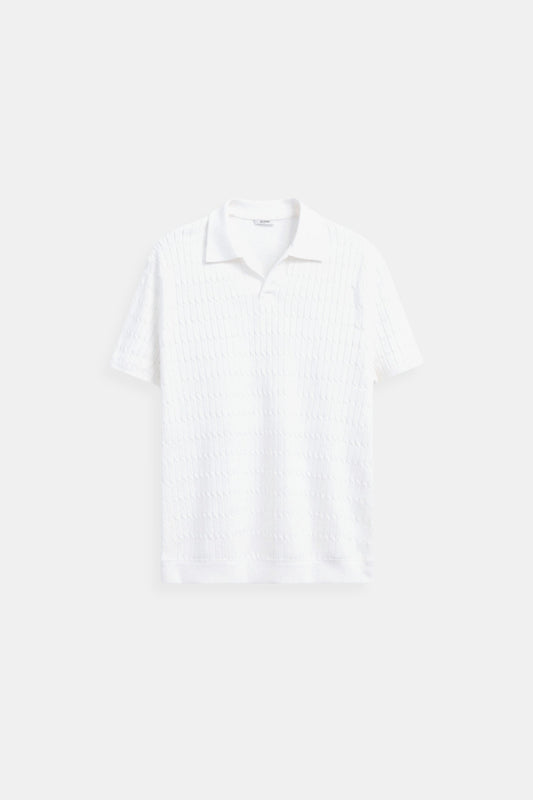 Polo en tricot blanc avec motif texturé