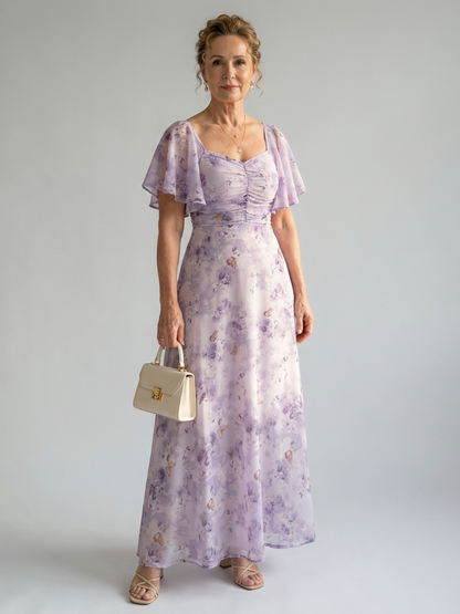 Robe Midi à Manches Volantes Vaelis