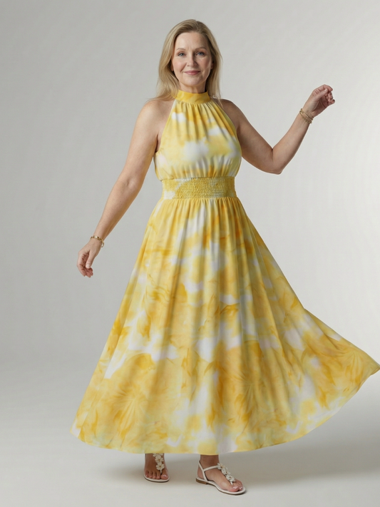 Robe Midi à Encolure Halter Froncée Sylin