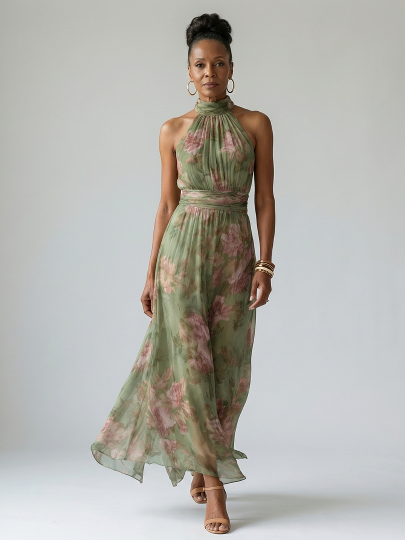 Robe Midi à Encolure Halter Froncée Mirelle