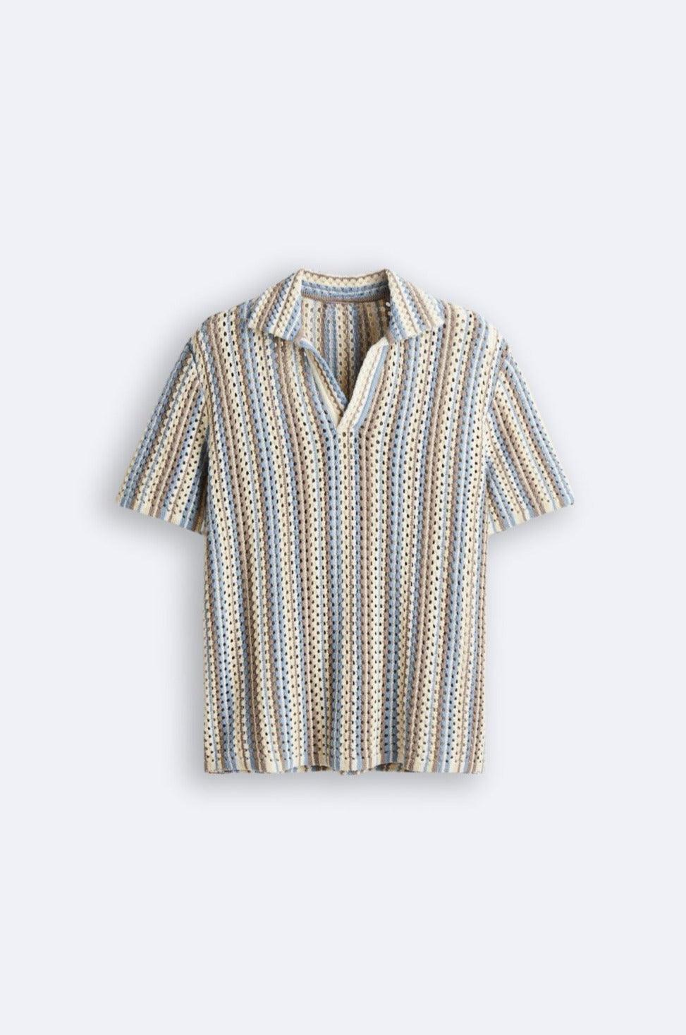 Polo en Crochet Légère avec Motif Rayé