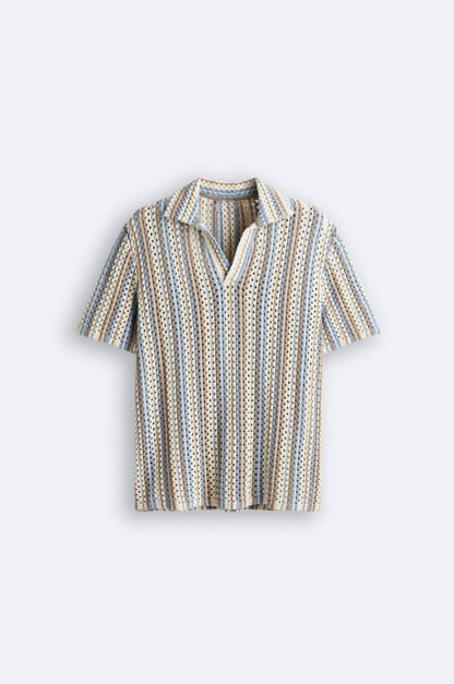 Polo en Crochet Légère avec Motif Rayé