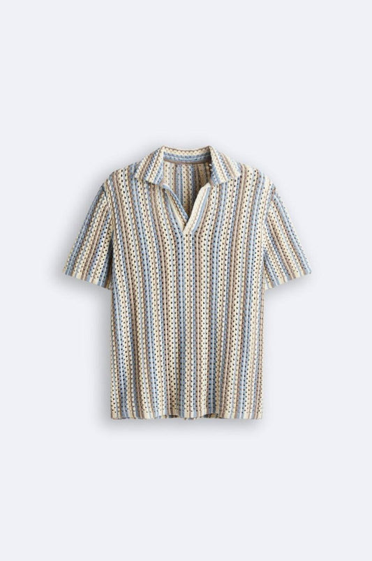 Polo en Crochet Légère avec Motif Rayé