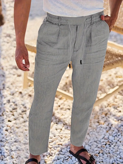 PANTALONS LARGES EN LIN AVEC CORDON