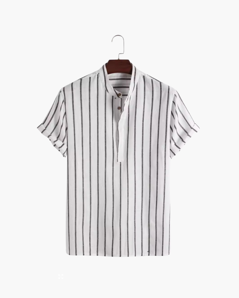 Charles | Chemise en Lin Rayée pour Hommes avec Col Montant