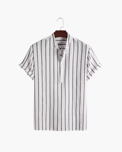 Charles | Chemise en Lin Rayée pour Hommes avec Col Montant