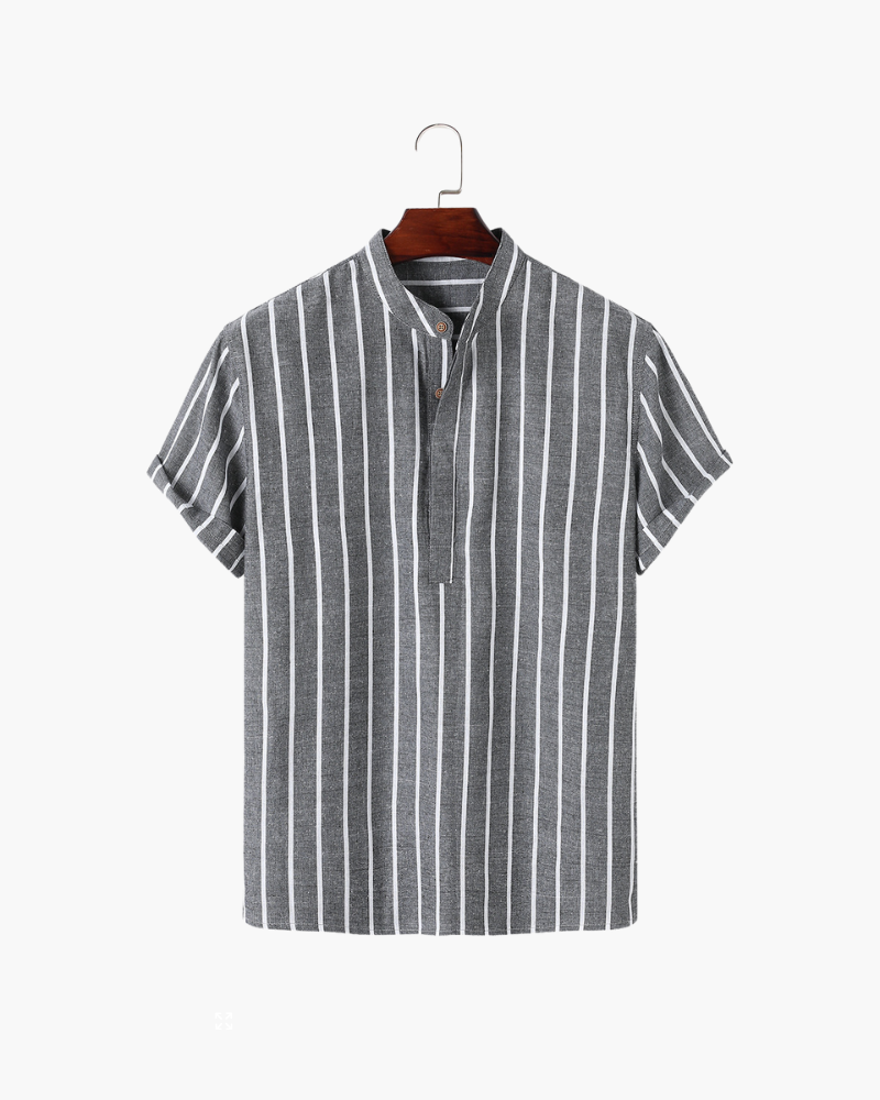 Charles | Chemise en Lin Rayée pour Hommes avec Col Montant