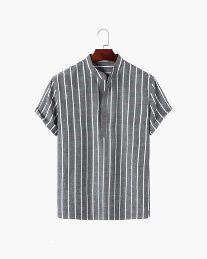 Charles | Chemise en Lin Rayée pour Hommes avec Col Montant