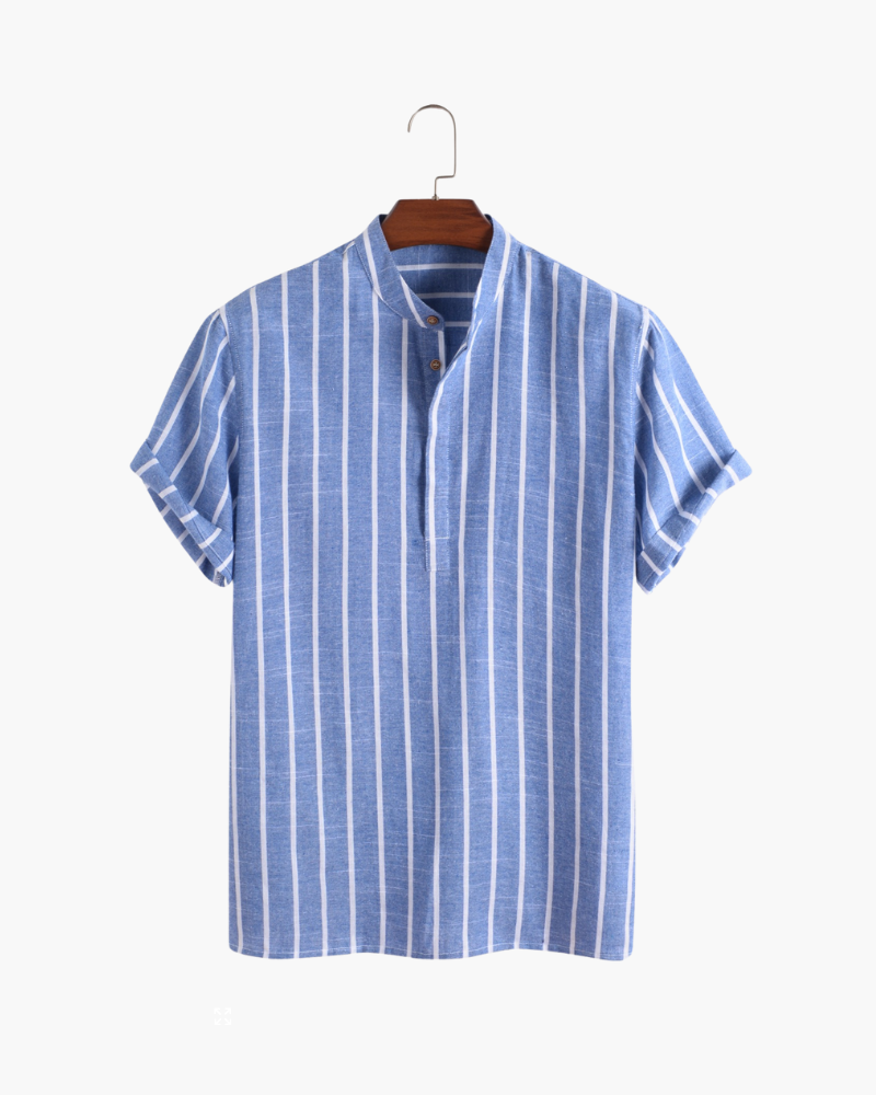 Charles | Chemise en Lin Rayée pour Hommes avec Col Montant