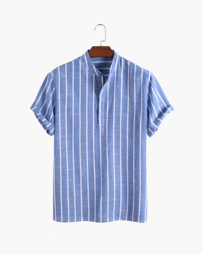 Charles | Chemise en Lin Rayée pour Hommes avec Col Montant