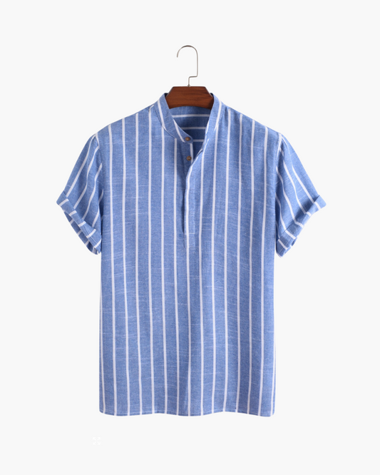 Charles | Chemise en Lin Rayée pour Hommes avec Col Montant