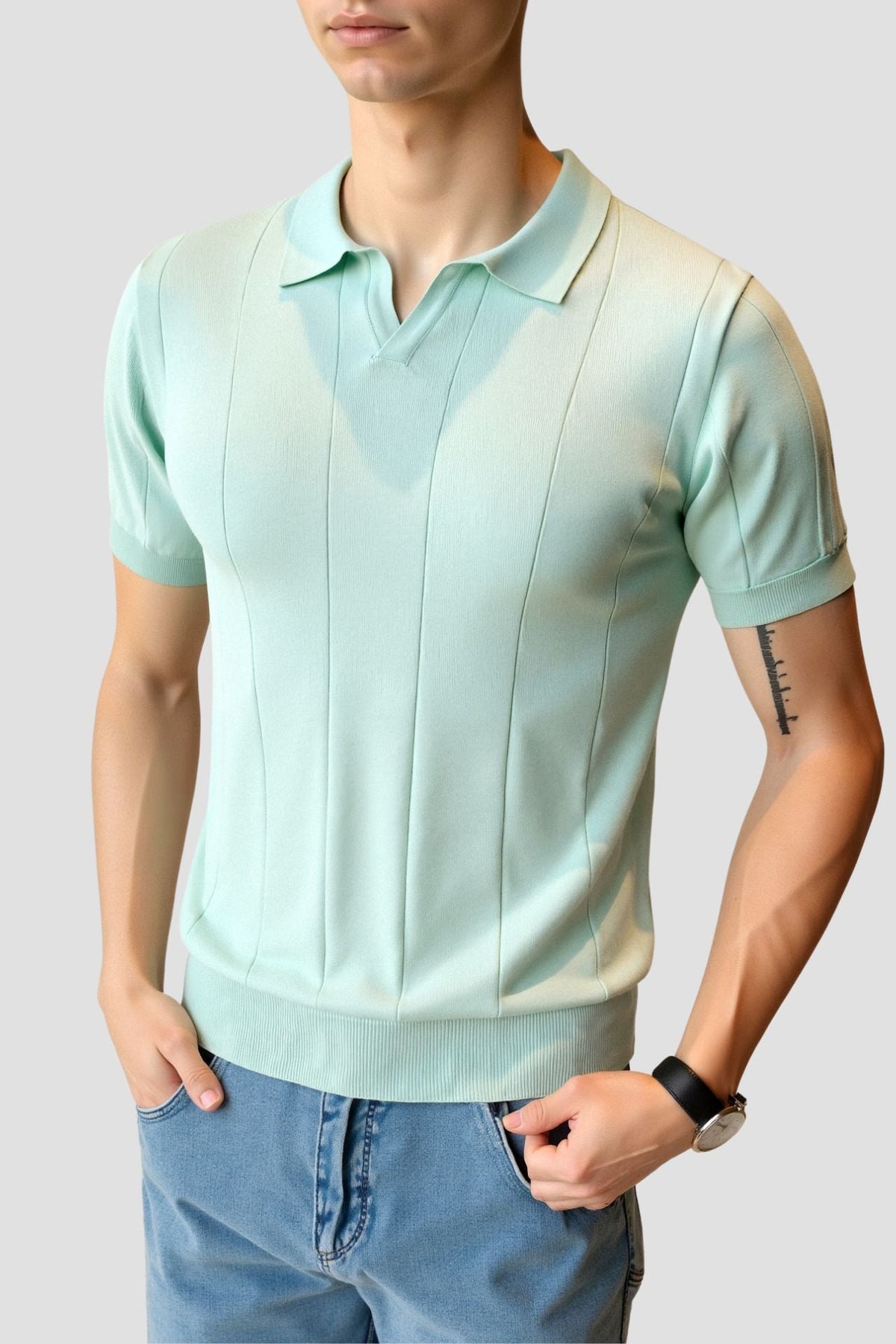 Polo Retro-Strik en Vert Menthe