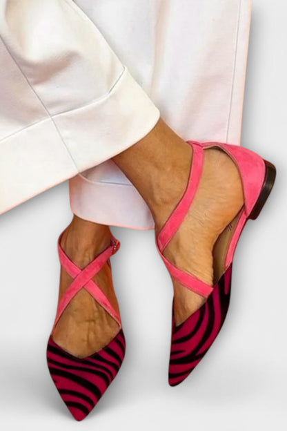Mocassins Fenna a imprimé zébré et sangles croisées