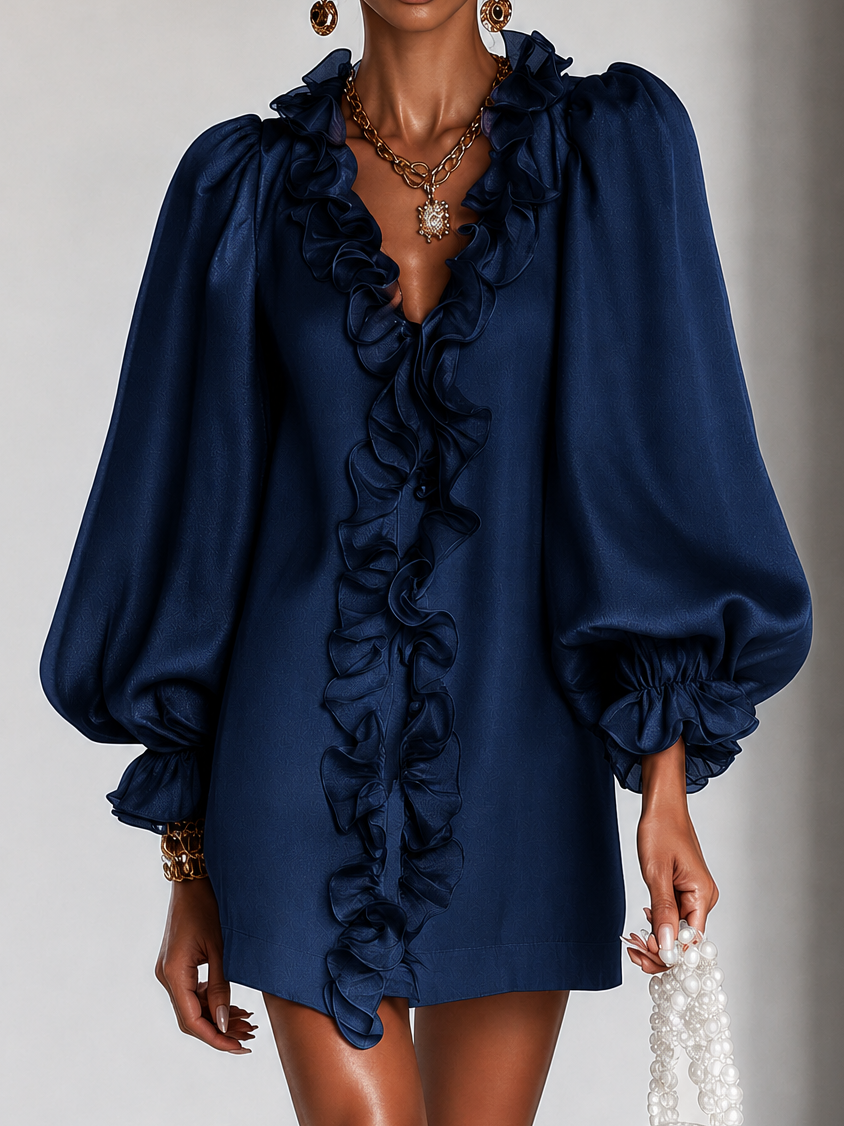 Antoinette | Mini-Robe à Manches Bouffantes et Volants