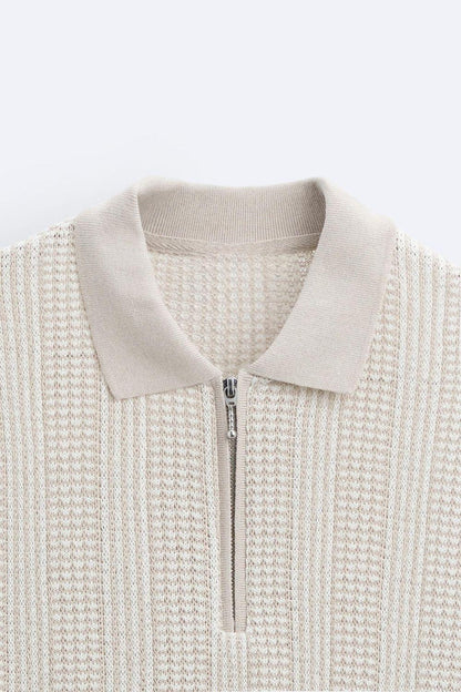 Polo structuré en tricot avec fermeture éclair