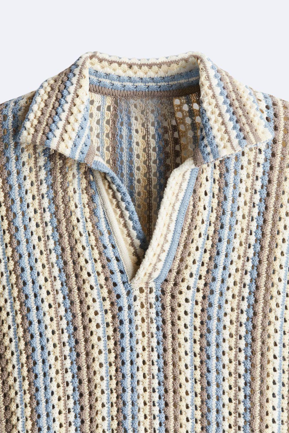 Polo en Crochet Légère avec Motif Rayé