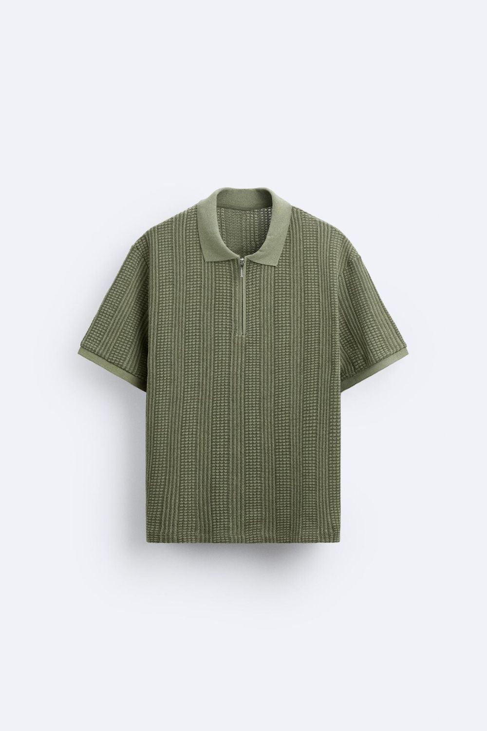 Polo structuré en tricot avec fermeture éclair