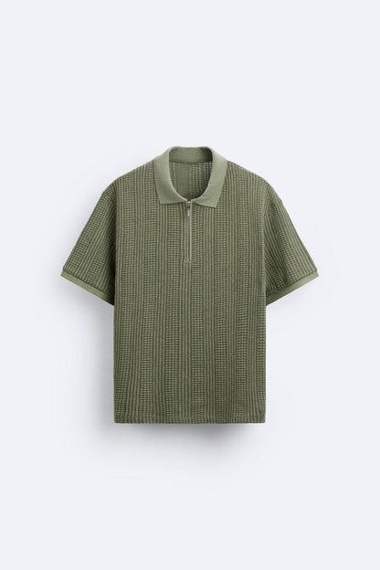 Polo structuré en tricot avec fermeture éclair