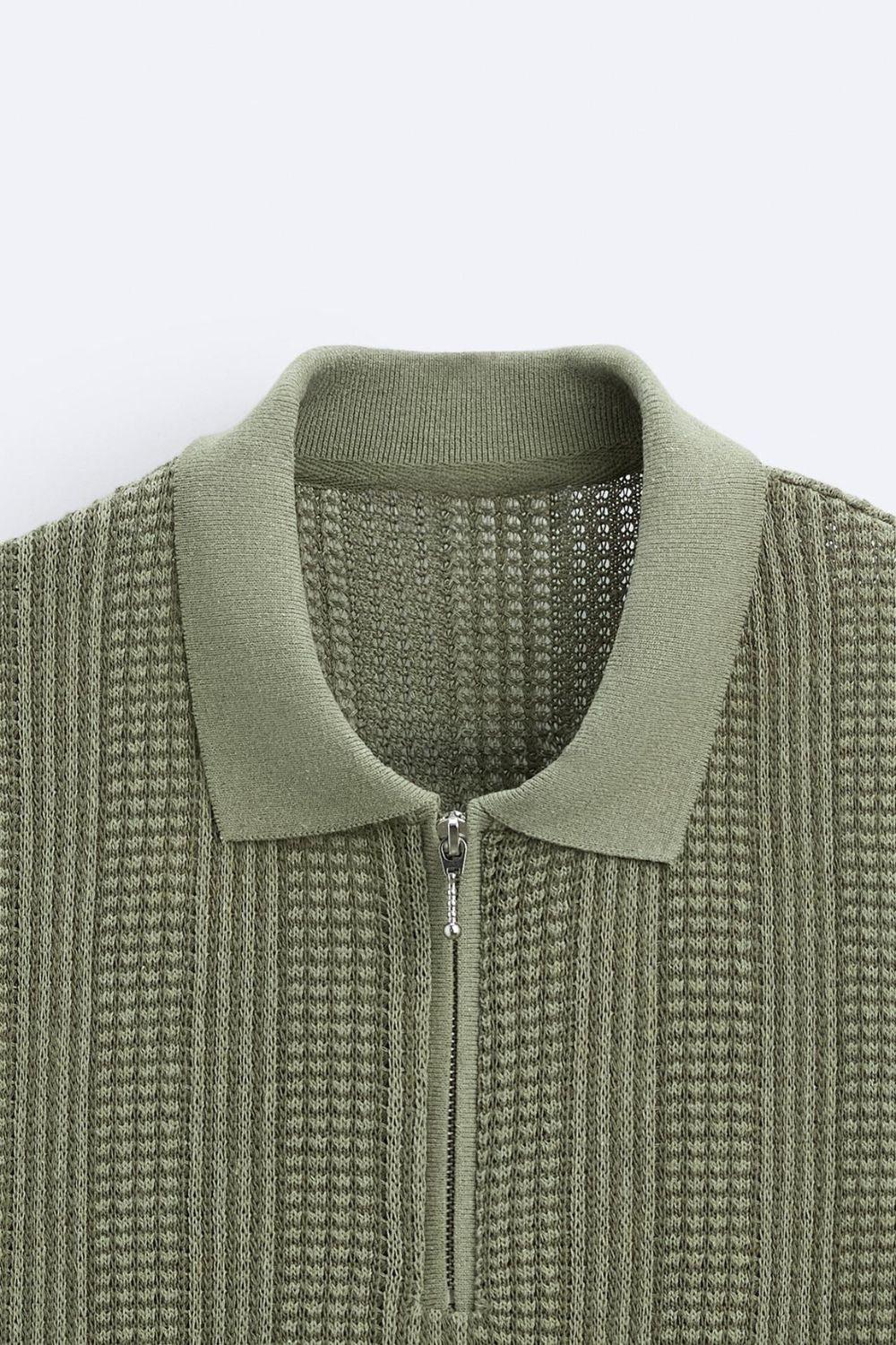 Polo structuré en tricot avec fermeture éclair