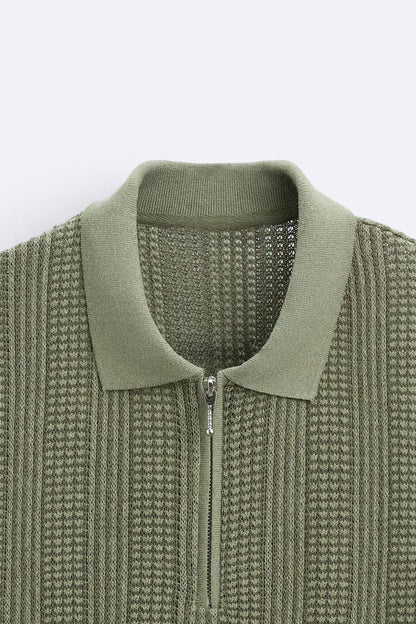 Polo structuré en tricot avec fermeture éclair