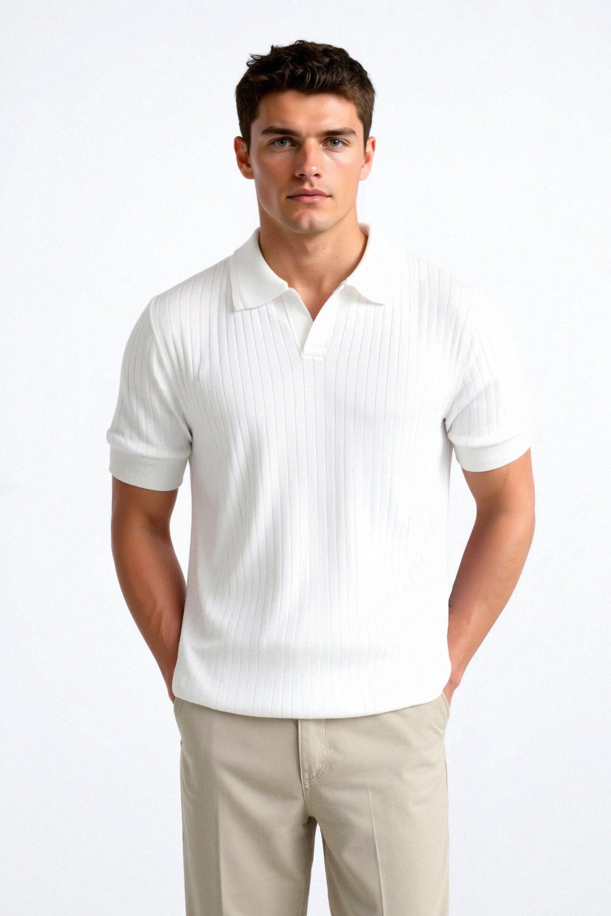 Polo en Coton Côtelé pour Hommes à Manches Courtes – Élégant & Intemporel