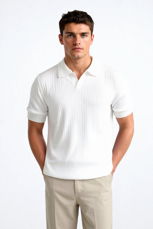 Polo en Coton Côtelé pour Hommes à Manches Courtes – Élégant & Intemporel