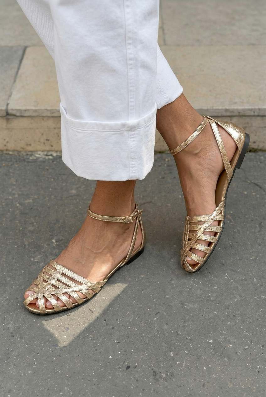 Sandales plates tressées à bout fermé avec bride à la cheville [Précommande]