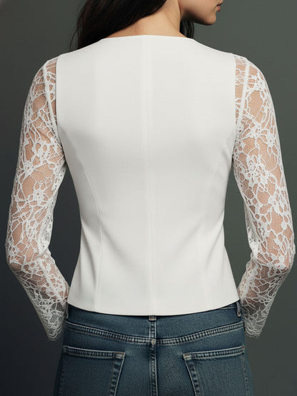 Claudine | Haut Blazer Noir à Manches Semi-Transparentes