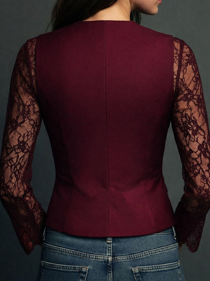 Claudine | Haut Blazer Noir à Manches Semi-Transparentes