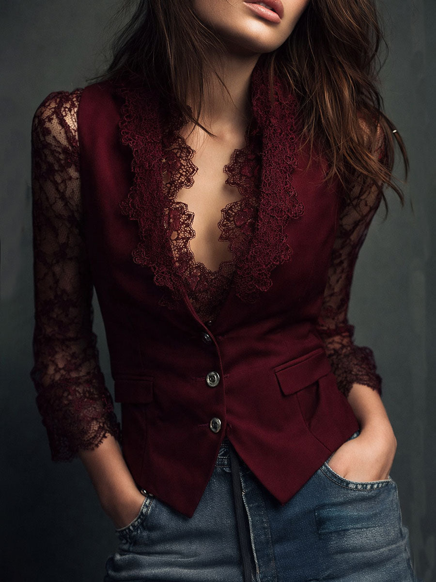 Claudine | Haut Blazer Noir à Manches Semi-Transparentes