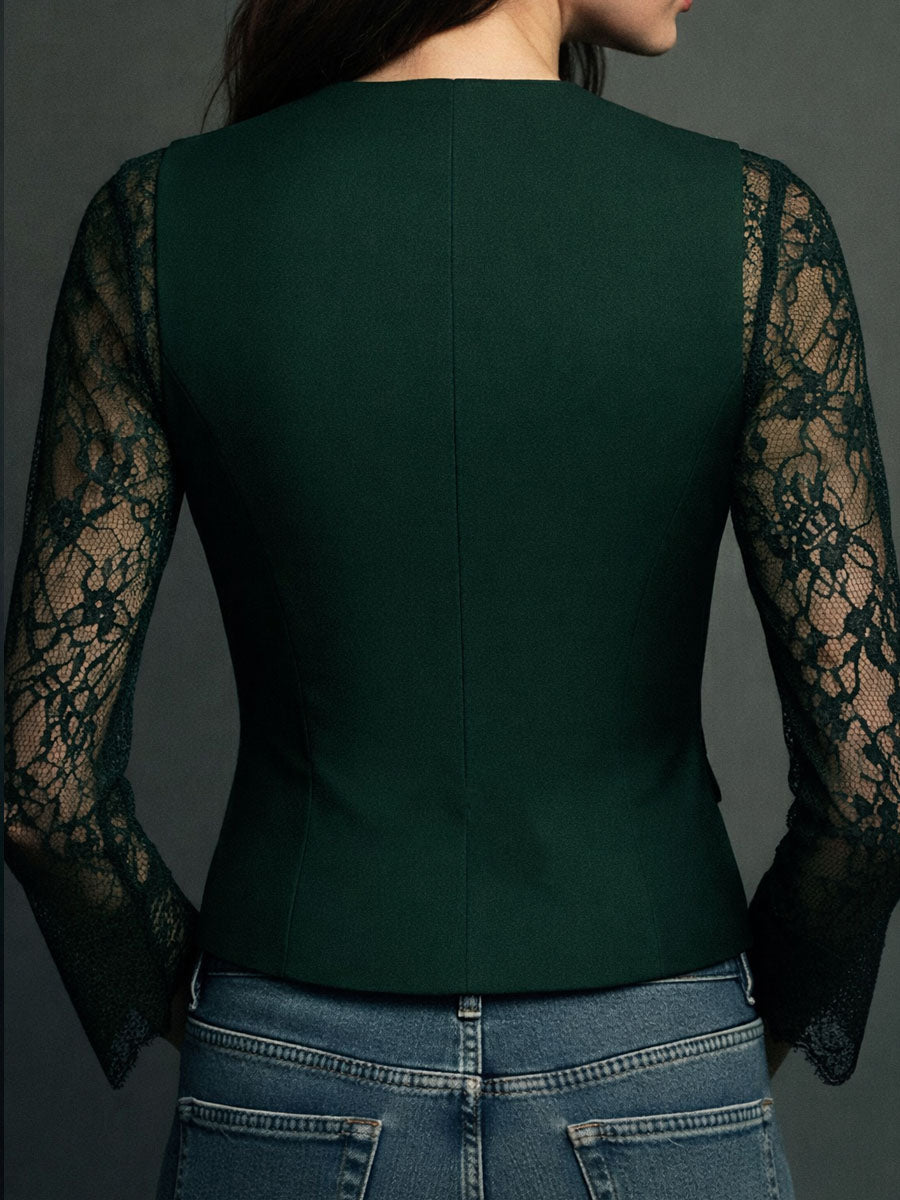 Claudine | Haut Blazer Noir à Manches Semi-Transparentes