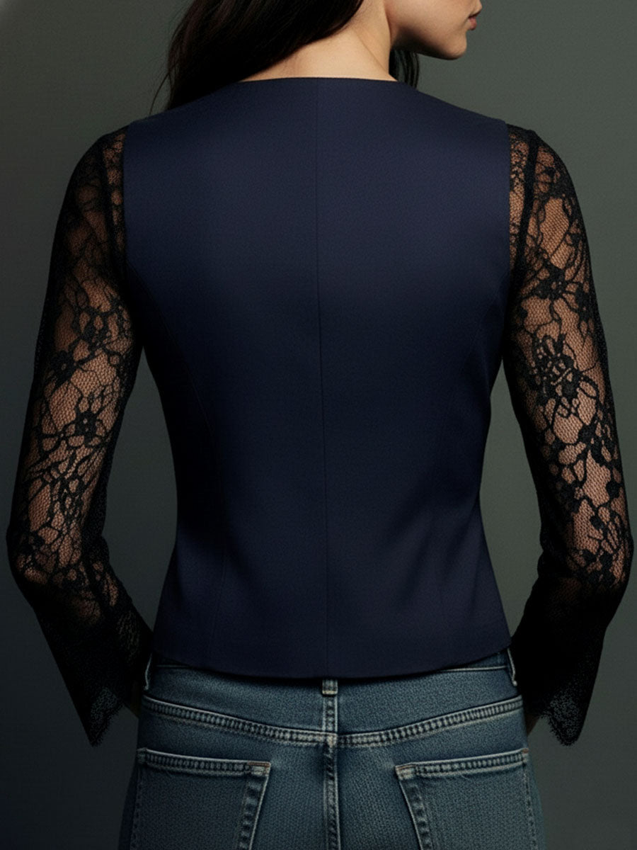 Claudine | Haut Blazer Noir à Manches Semi-Transparentes