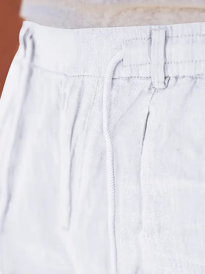 PANTALONS LARGES EN LIN AVEC CORDON
