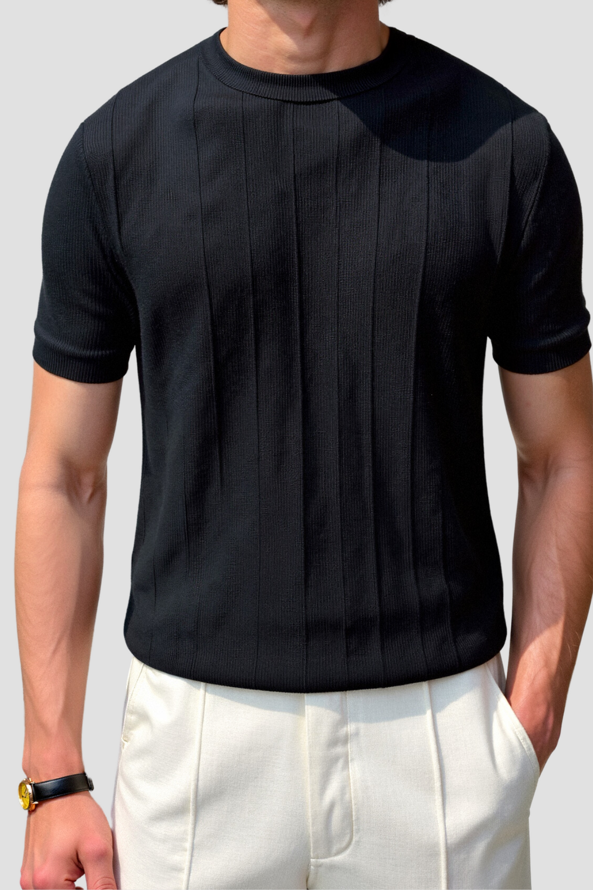 T-shirt Rayé O-Cou Classique Heavy Oude Geld