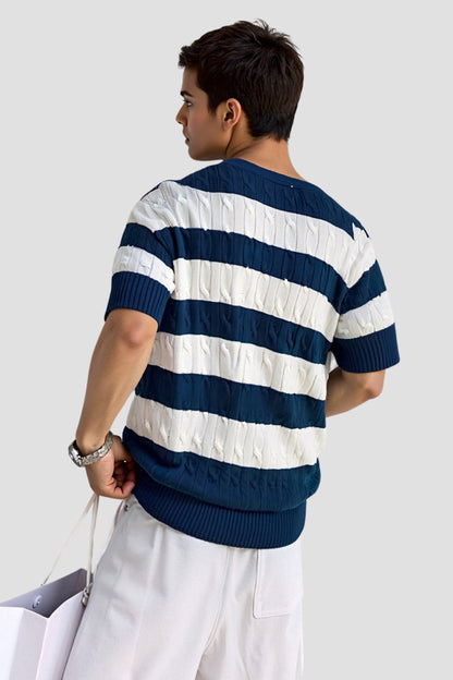 Pull rayé pour hommes à manches courtes – Élégant &amp; Confortable