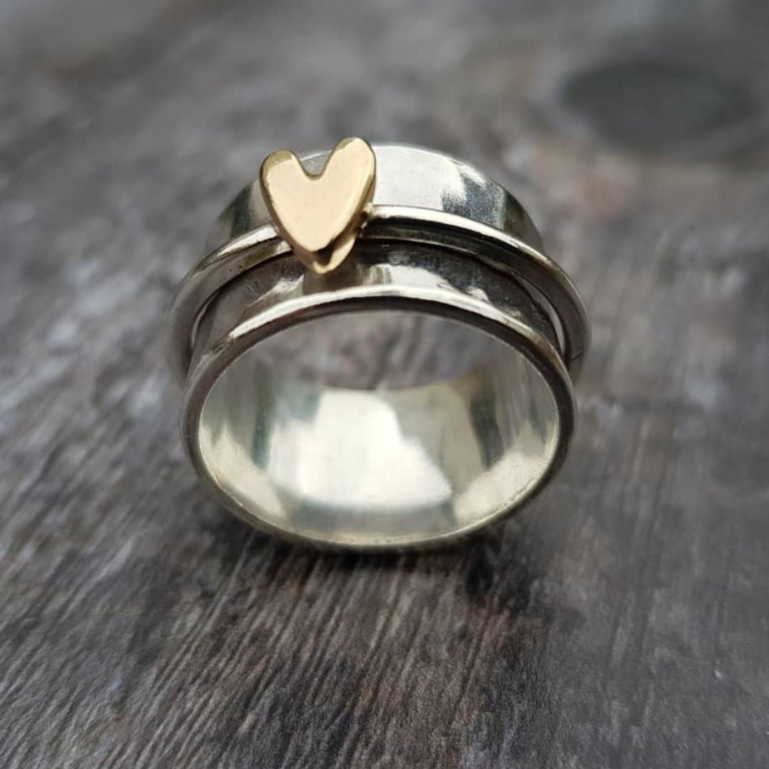 BAGUE EN ARGENT CŒUR DORÉ