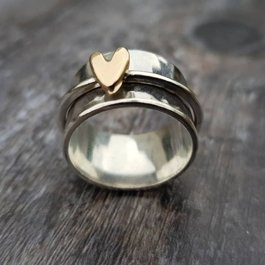 BAGUE EN ARGENT CŒUR DORÉ