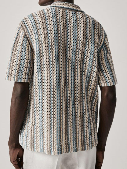 Polo en Crochet Légère avec Motif Rayé