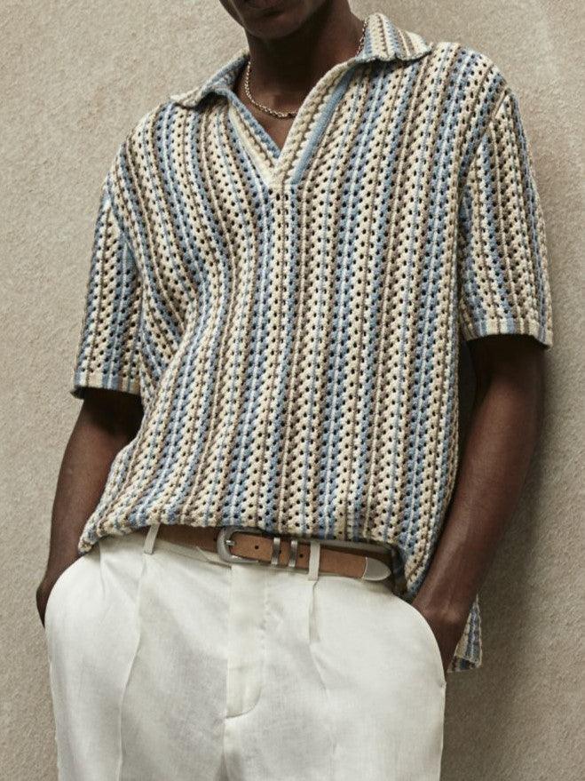 Polo en Crochet Légère avec Motif Rayé